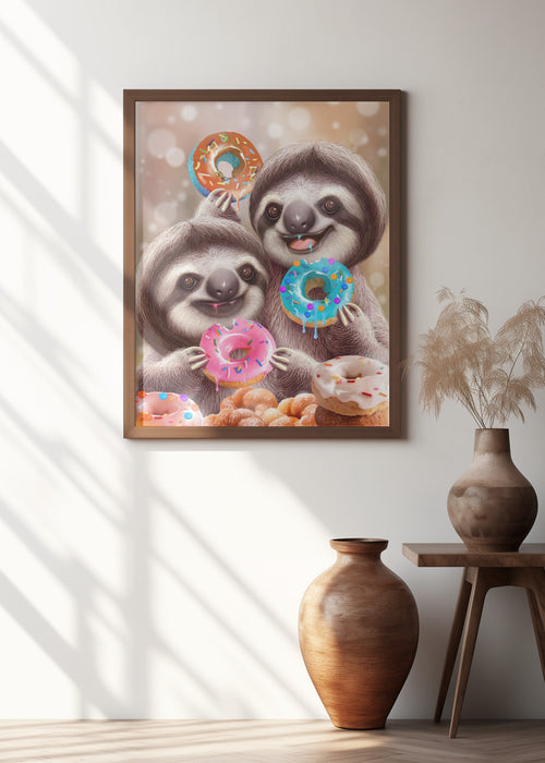 SLOTHS EATING DONUTS Framed Art Modern Wall Decor