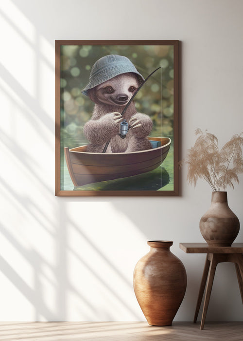 SLOTH GO FISHING Framed Art Modern Wall Decor