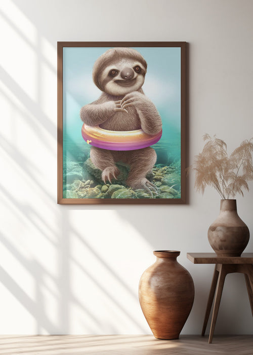 YOUNG SLOTH WITH BUOY Framed Art Modern Wall Decor