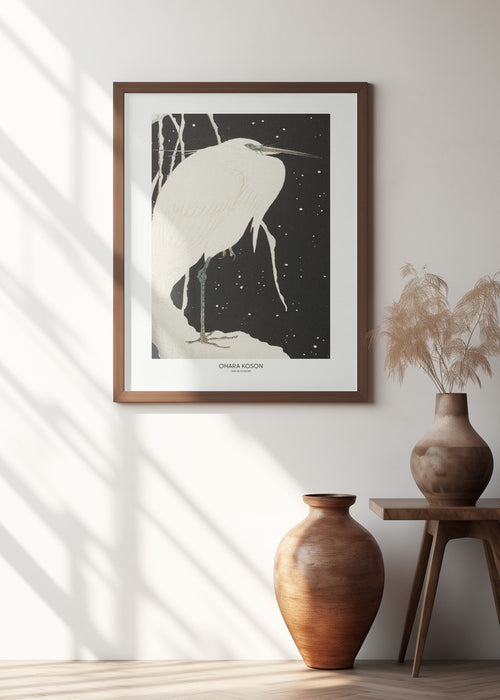 Heron In The Snow Framed Art Wall Decor