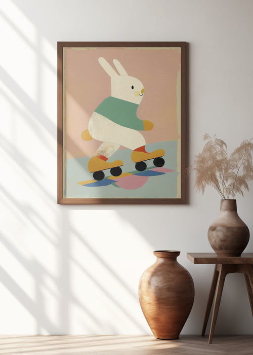 Skating Bunny Framed Art Modern Wall Decor