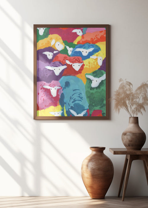 Colorful Sheep Cocktail Framed Art Modern Wall Decor