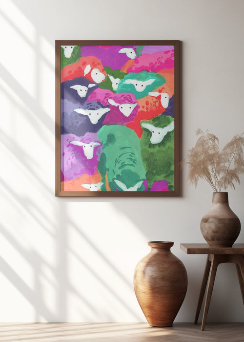 Colorful Sheep Cocktail Tropical Framed Art Modern Wall Decor