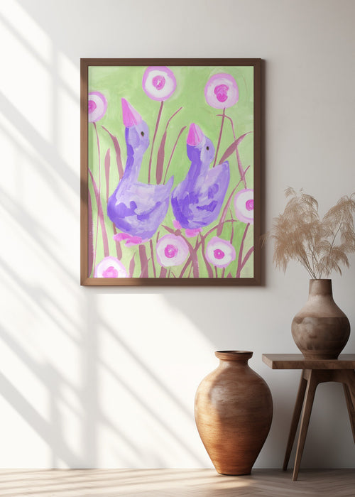 Violet Gees In The Garden Framed Art Modern Wall Decor