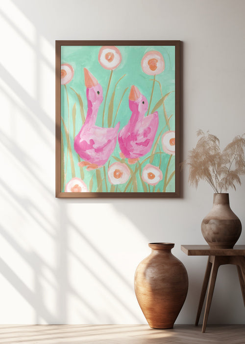 Pink Gees In The Garden Framed Art Wall Decor