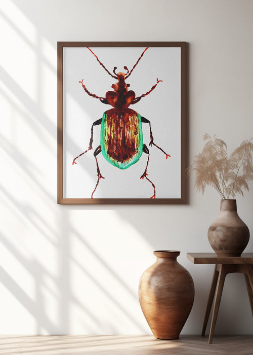 Caterpillar hunter beetle or Calosoma scrutator Framed Art Modern Wall Decor