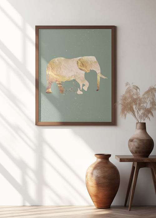 Sage Green Gold Elephants 2 Framed Art Modern Wall Decor