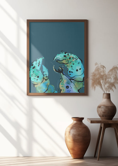 Azure Lobster On Dark Blue Framed Art Modern Wall Decor