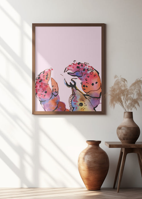 Lobster On Pink Framed Art Wall Decor