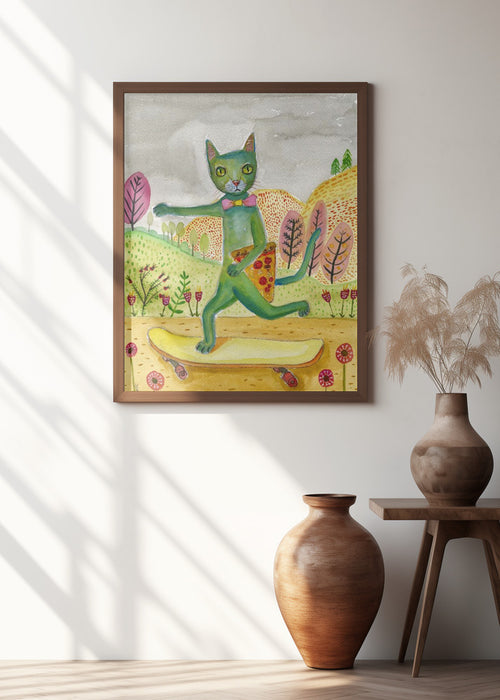 Pizza Cat Framed Art Modern Wall Decor