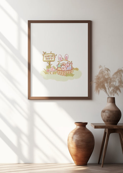 Cute Yellow Bunny Chubby Easter Eggs Framed Art Modern Wall Decor