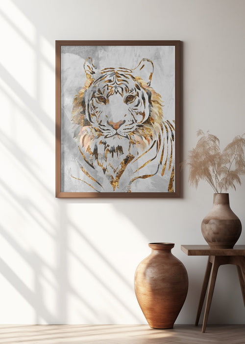 Golden Tiger and Concrete Framed Art Modern Wall Decor