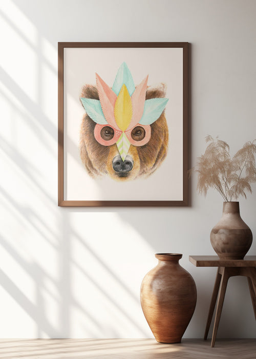 Bear Paper Mask Framed Art Modern Wall Decor