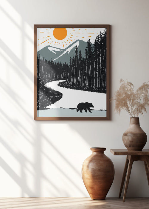 Bear By the River Framed Art Modern Wall Decor