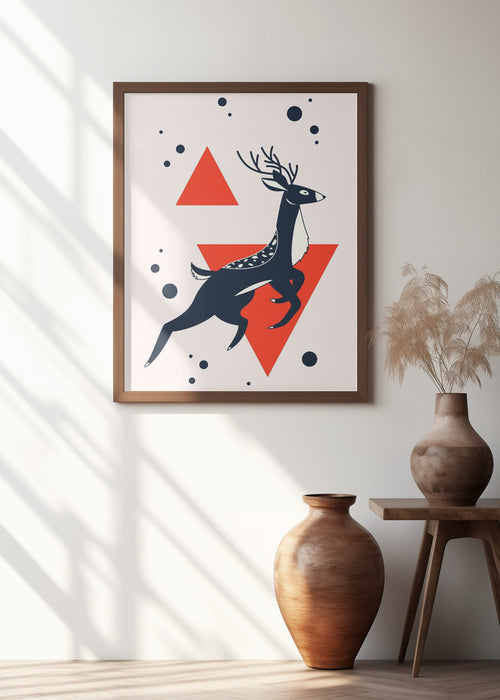 Abstract Deer Red Framed Art Wall Decor