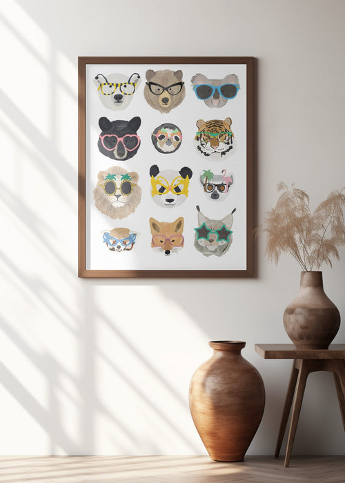 Big Cats in glasses print Framed Art Modern Wall Decor