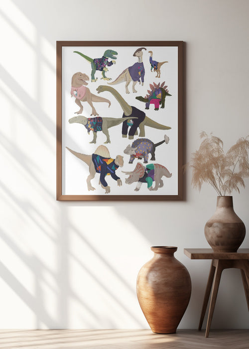 Dinosaurs In 80s Jumpers Framed Art Modern Wall Decor