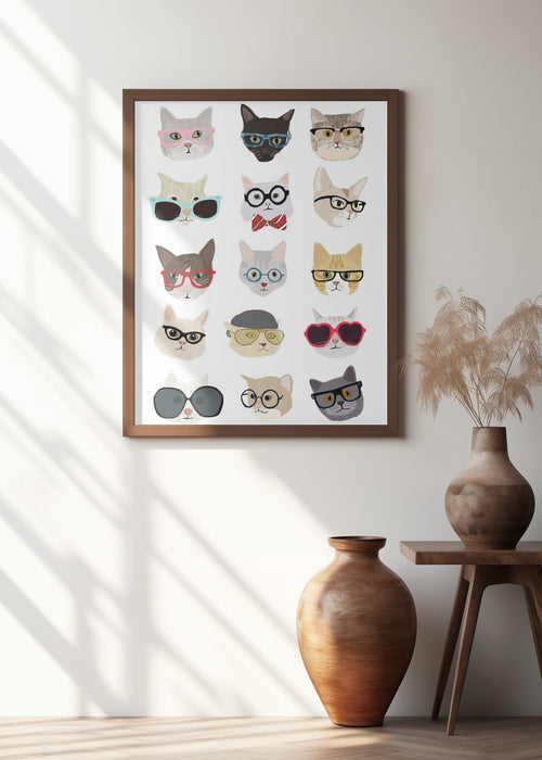 Cats With Glasses Framed Art Modern Wall Decor