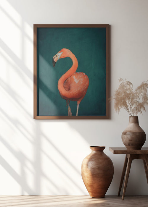 Green Flamingo Framed Art Wall Decor