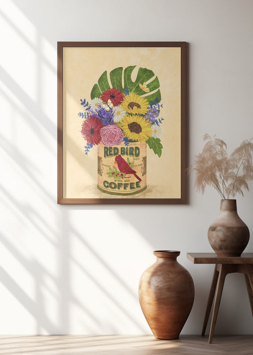 Flowers In a Vintage Coffee Can Framed Art Modern Wall Decor