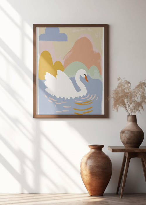 Swan In Lake Framed Art Modern Wall Decor