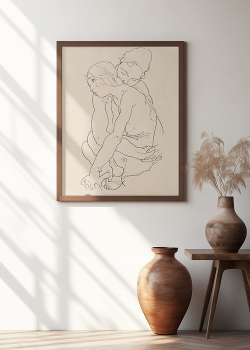 Woman and Girl Embracing 1918 Framed Art Modern Wall Decor