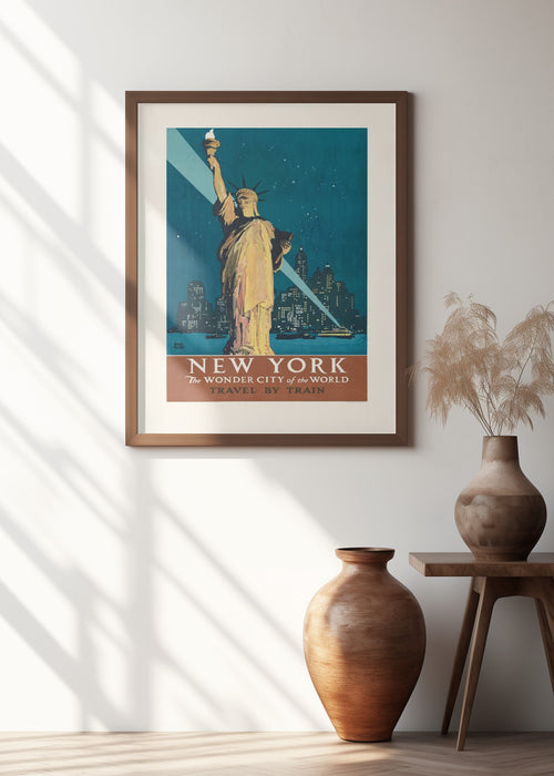 New York, the Wonder City of the World Travel By Train (1927) Poster By Adolph Treidler Framed Art Modern Wall Decor