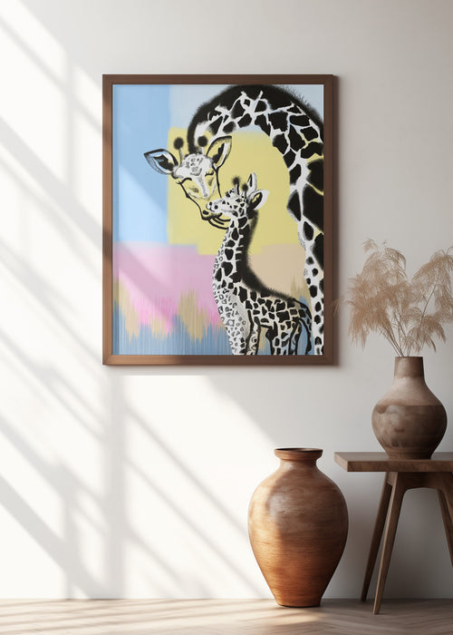 Mama giraffe and baby Framed Art Wall Decor