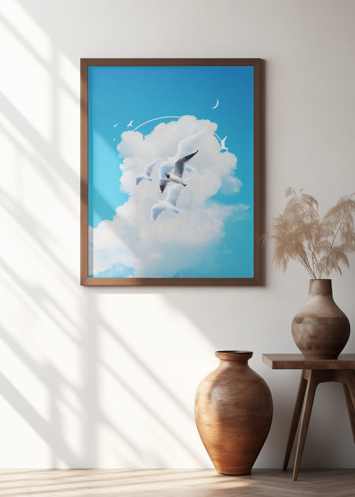 Fly Free Birds Cloud Framed Art Modern Wall Decor