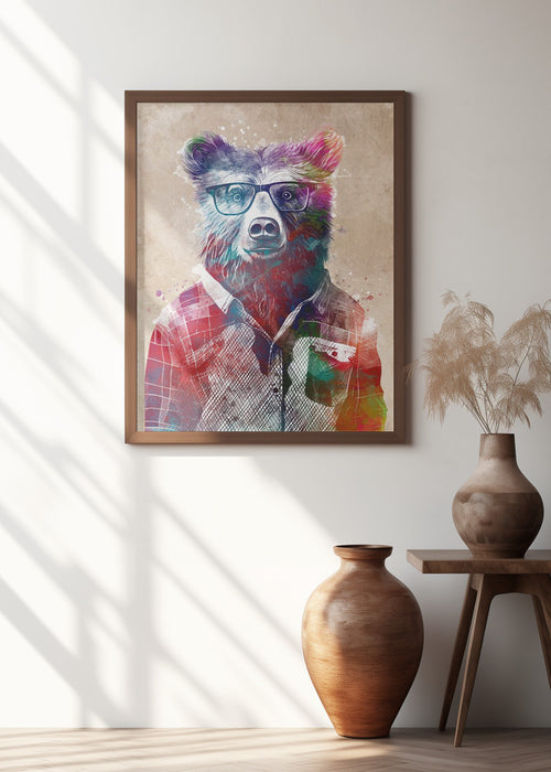 Hipster Bear Framed Art Modern Wall Decor