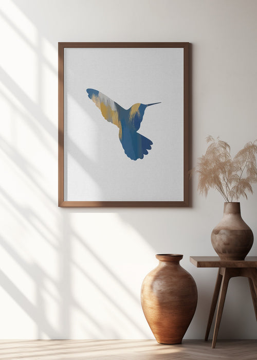 Blue & Yellow Hummingbird Ii Framed Art Modern Wall Decor