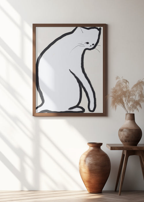 White cat Framed Art Modern Wall Decor