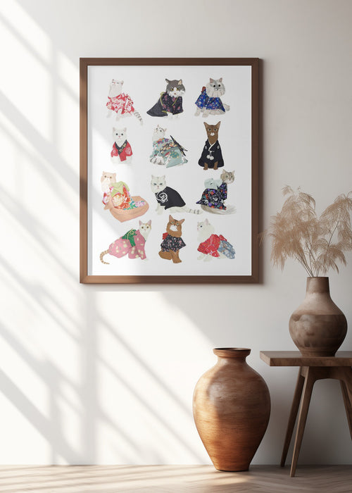 Cat In Kimono Framed Art Modern Wall Decor