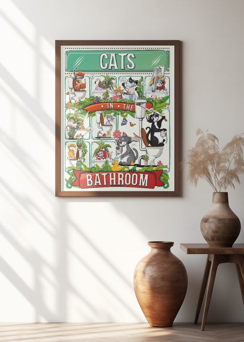 Cats In the Bathroom Framed Art Modern Wall Decor