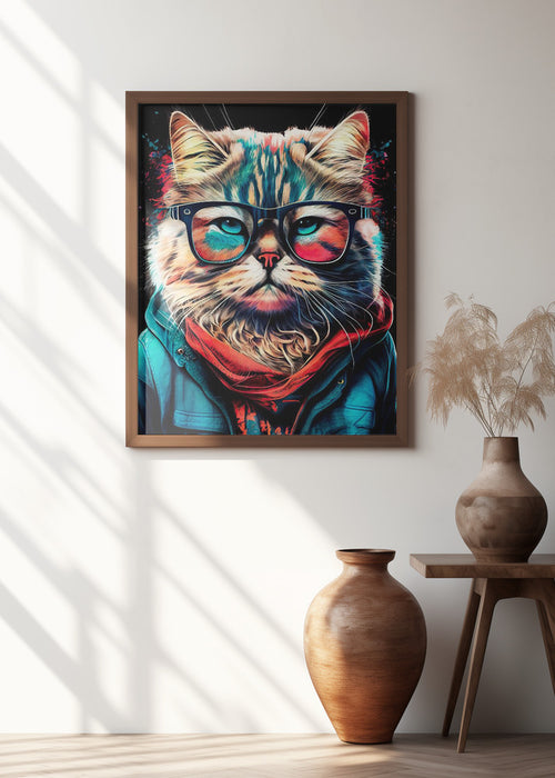 Hipster cat animal art Framed Art Wall Decor