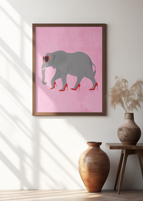 Elephant in heels and heart glasses Framed Art Wall Decor