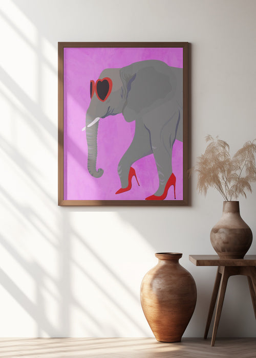 Flamingo profile in heels and heart glasses Framed Art Wall Decor