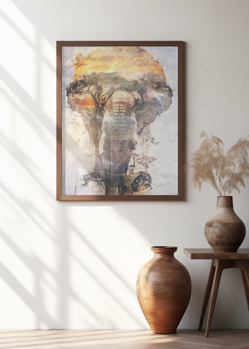 Elephant Africa Wild Animal Vintage Illustration Art 03 Framed Art Modern Wall Decor