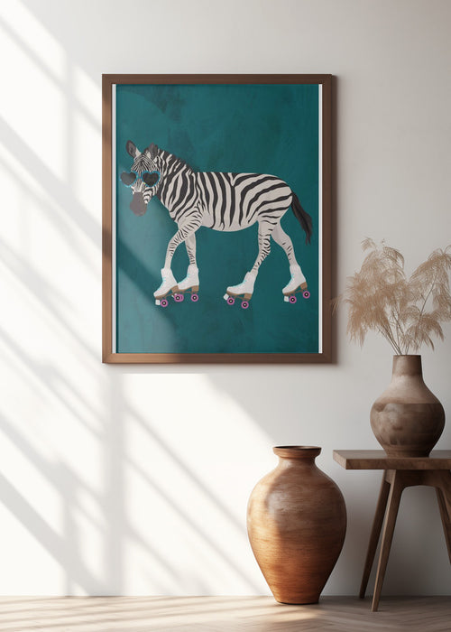 Zebra rollerskating Framed Art Wall Decor