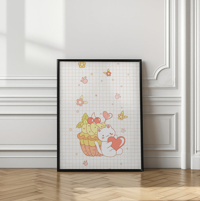 Cat And Cake Framed Art Wall Decor