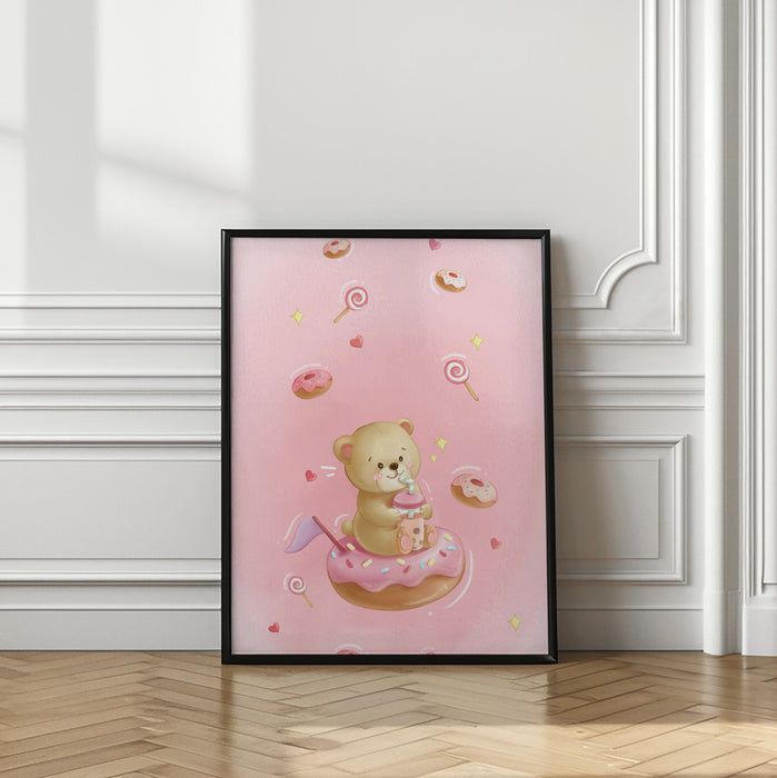 Teddy Bear and Donut cake Framed Art Wall Decor