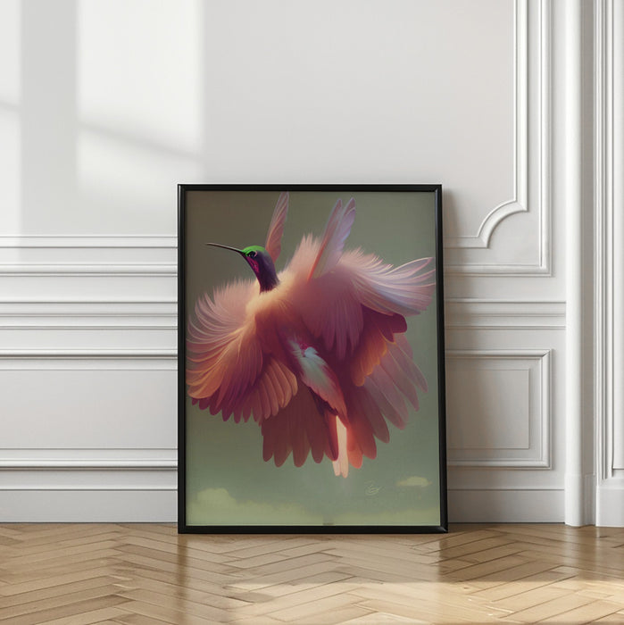 Humming Bird with Pink Wings Framed Art Modern Wall Decor