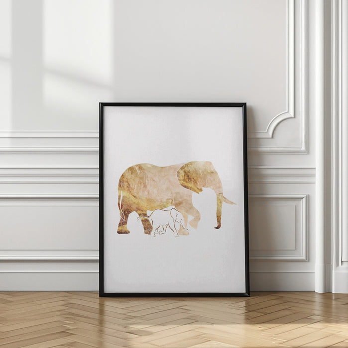 White Gold Elephants Framed Art Modern Wall Decor