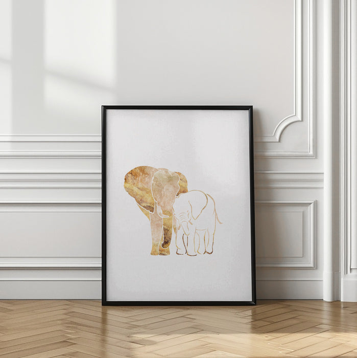 White Gold Elephants 2 Framed Art Modern Wall Decor