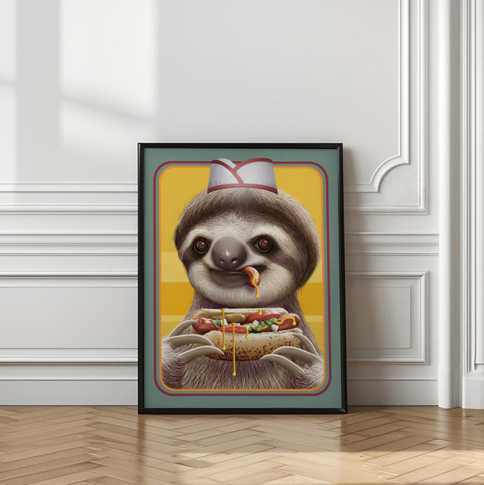 SLOTH SELLING HOTDOGS Framed Art Modern Wall Decor