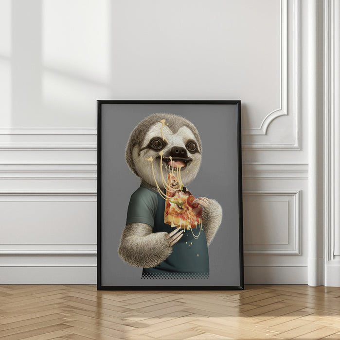 sloth eat pizza Framed Art Modern Wall Decor