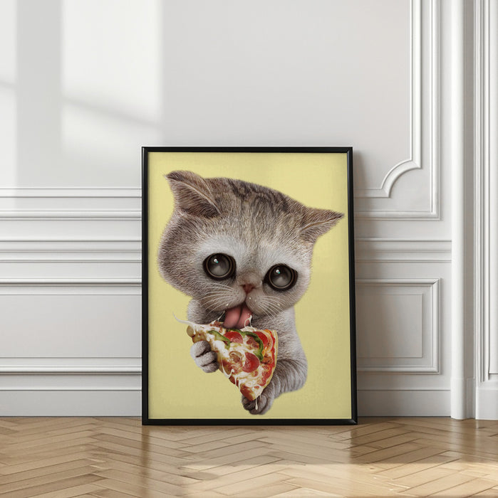 cat loves pizza Framed Art Modern Wall Decor