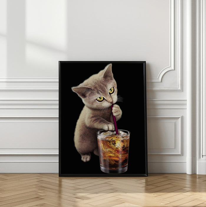 cat and soft drink Framed Art Modern Wall Decor