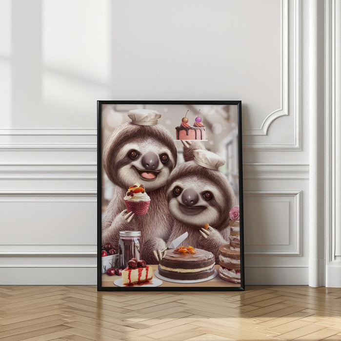 SLOTH BAKING CAKES Framed Art Modern Wall Decor