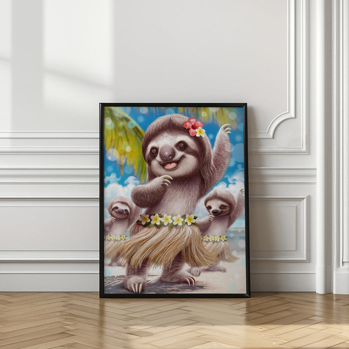 SLOTH HULA DANCER Framed Art Modern Wall Decor